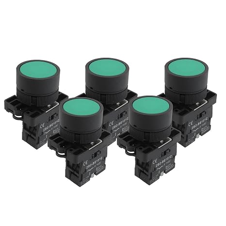uxcell A12082000ux0366 1 NO N/O Green Sign Momentary Push Button Switch, 600V, 10 Amp, ZB2-BE101C, 5 x 22 mm