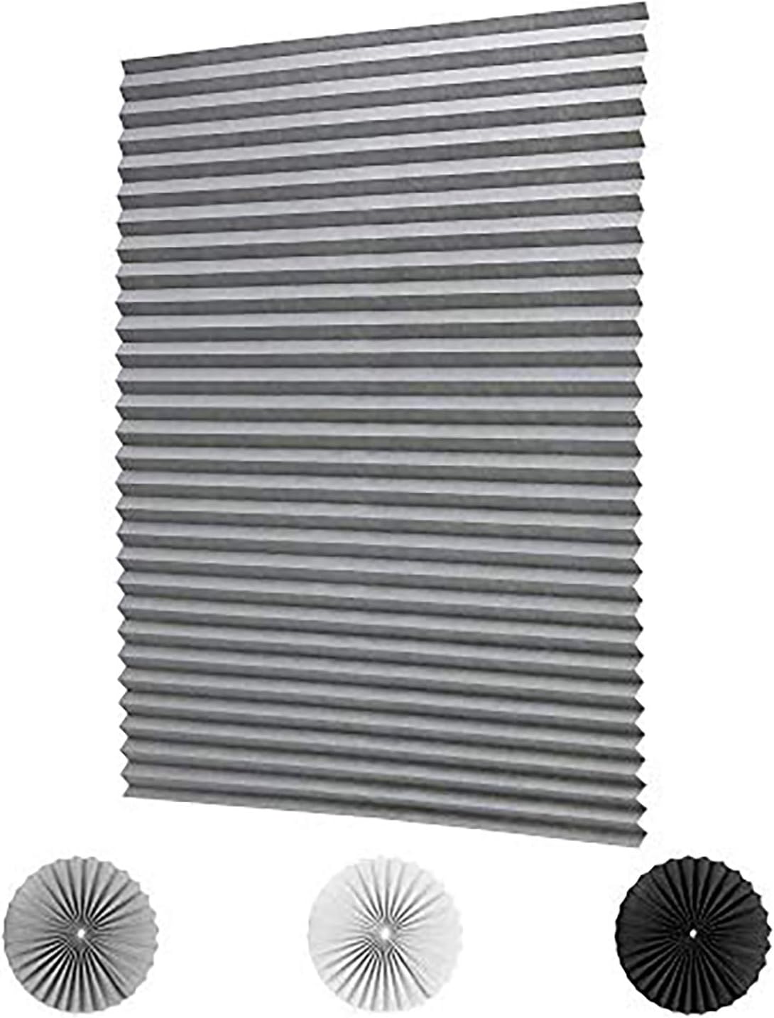 KELIXU 3 Pack 120CMx180CM Pleated Fabric Blind Light Filtering Shade Instant Stick on Blinds for Window Privacy Protection, Quick Fix and Easy to Install, with 6 Clips, Grey