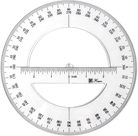 Clear 360 Degree Protractor Ruler, Plastic Circular Protractor Round Circle for Math Geometry for School Education Office Classroom(6 Inch)