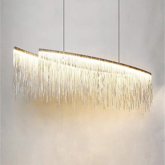 Luxury Tassel Chandelier LED Modern Decorative Pendant Light Chain Linear Ceiling Lighting for Living Room Dining Room Hotel Store,Chrome+Warm White-120cm