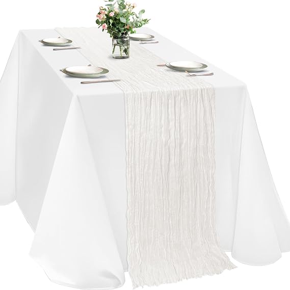 Ivory Cheesecloth Table Runner, 120 inch 10ft Boho Rustic