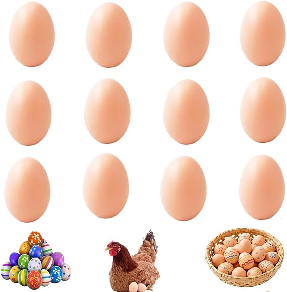 Fake Eggs, 12 Pcs Artificial Plastic Eggs for Kids, Easter Eggs for Kids, Rubber Egg for Crafts Arts Imitation Dummy Eggs, Helps Encourage Laying or Prevent Eating Eggs, Craft and Home Decoration