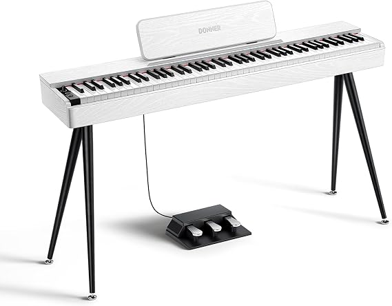 Donner OURA S100 Digital Piano with 88 Key Graded Hammer Weighted Keyboard for Beginner, Full Size Electric Piano Keyboard with Bluetooth, 3 Original Demos, LOCAL OFF, 210 W, Piano Three Pedal,White