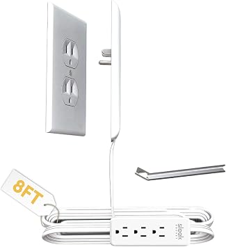 Sleek Socket No Shock Child Protector, Outlet &amp;amp; Plug Concealer with Protective Cord Clips, 8-Foot Flat Extension Cord with Multiple Outlets, Baby Proofing Outlet Cover, No Access to Dangerous Cords