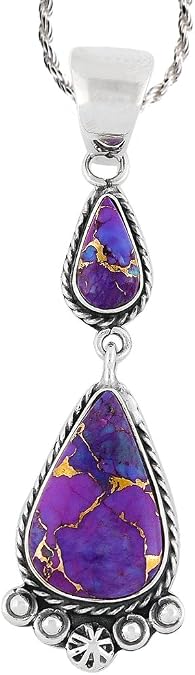 Turquoise Necklace 925 Sterling Silver & Genuine Gemstones Pendant with 20" Chain
