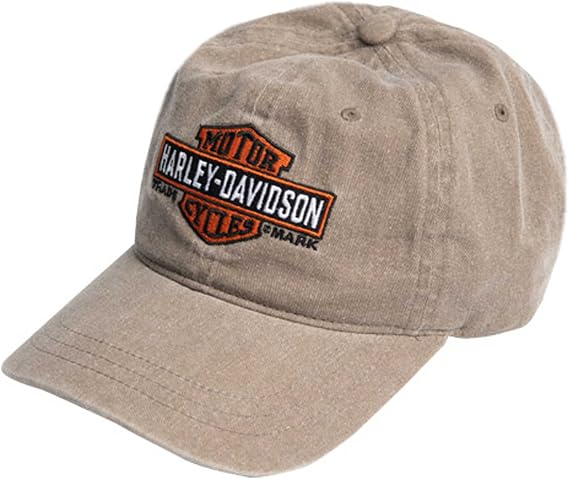 Harley-Davidson Men's Elongated B&S Curved Bill Adjustable Washed Baseball Cap Brown