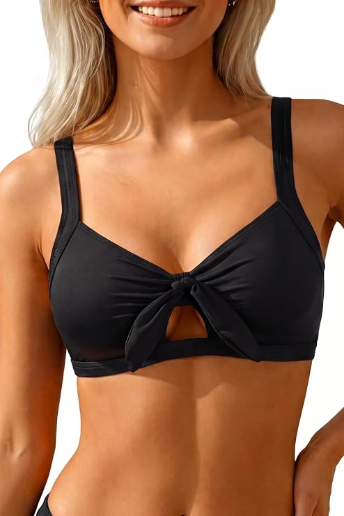 Women Bikini Tops Cutout Swim Top Front Tie Knot Bathing Suit Top Only
