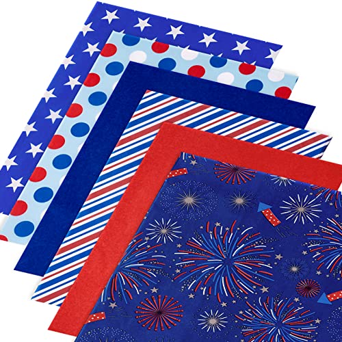 WRAPAHOLIC Wrapping Tissue Paper - 60 Sheets 14 x 20 Inch Blue Red White Tissue Paper Bulk for Independence Day Gift Wrapping, Arts & Crafts, Packing and Decorations