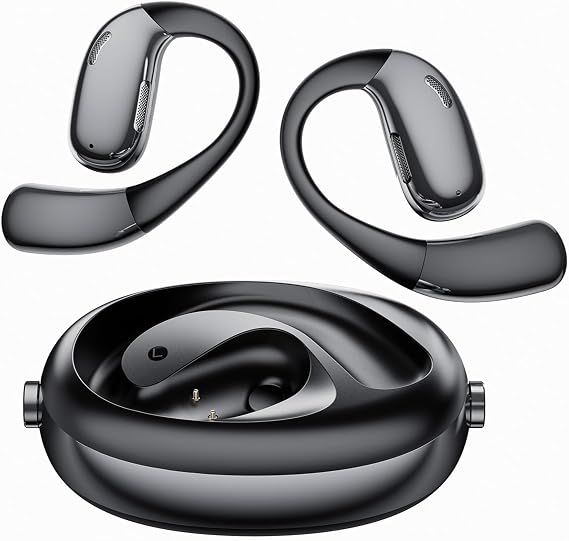 Open Ear Headphones, Bluetooth Headphones 50H Playtime with Noise Canceling Mic Headsets, Wireless Earbuds Lightweight Design Fit Cycling, Running, Workout (Black)
