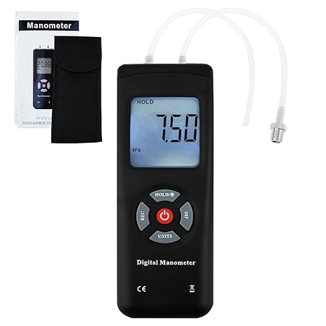 Manometer, Professional Air Pressure Meter, Digital Manometer Gas Pressure Gauge Tester, 11 Units with Backlight, Suitable for Differential Pressure of 1-2 Pipes Air Condition System Measurement