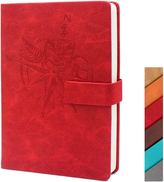 PU Leather Hardcover Journal Notebook, Totem Compass Old Looking Diary Magnet Flap 8mm Lined Pages with bookmarks, A5 5.8'' x 8.5''