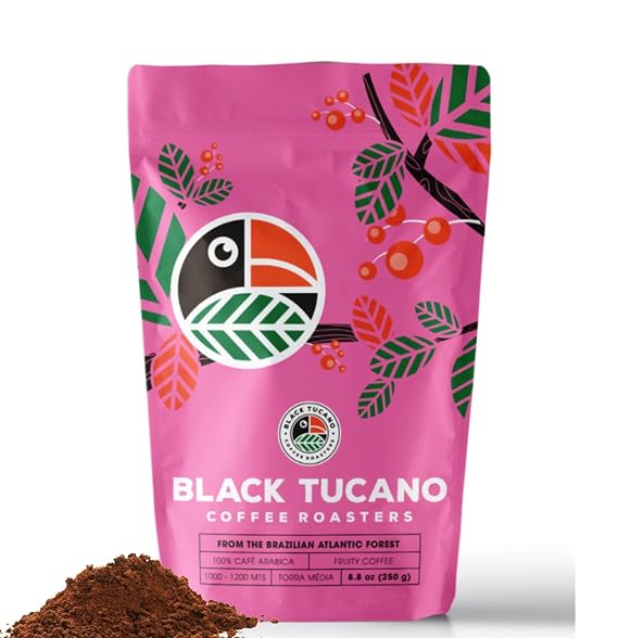 Exotic Specialty Coffee Black Tucano - Brazilian Medium Roast with Sublime Fruit Notes - Coffee - 8.8 Ounces 250 Gr Ground