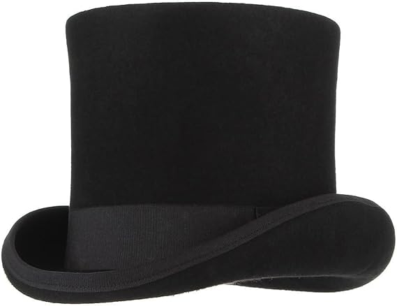 GEMVIE Men 100% Wool Mad Hatter Satin Lined Black Top Hats 6.7" High Topper Hat
