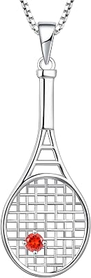 YL Tennis Racquet Pendant Necklace 925 Sterling Silver Gemstones Love Sports Jewelry for Women Men
