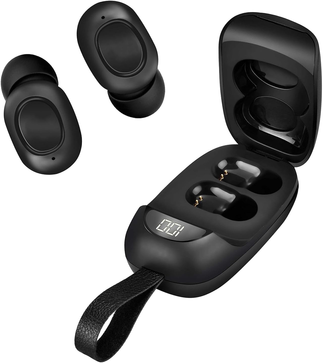 Portable Bluetooth Earbuds Compatible with ONN 10.1 inch Noise Cancelling LED Display, Mic 8D Bass IPX4 WaterproofSweatproof with PowerBank for 24h Use Black