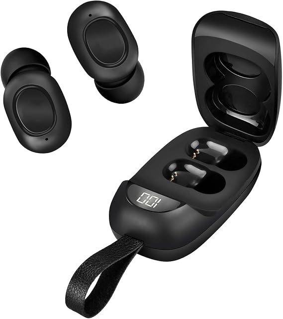 Portable BT Earbuds Compatible with Huawei nova 12 Lite Noise Cancelling, LED Folding Tough ClamShell Display Case, Mic 8D Bass IPX4 Waterproof/Sweatproof with PowerBank for 24h Use (Black)