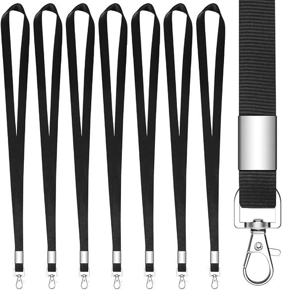 7 PCS Black Lanyards for Id Badges, Keychain Lanyard with 360 Swivel Clip, Badge Lanyards for Women, Men, Kids, Teacher, Premium Nylon Lanyards for Keys, Cruise, Wallet, USB