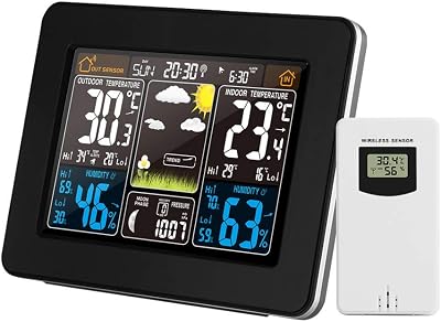 Irfora Color Weather Station IndoorOutdoor Wireless Temperature Humidity Barometer Thermometer Hygrometer Electronic Desk Table Clocks Weather Forecast with Outdoor Sensor