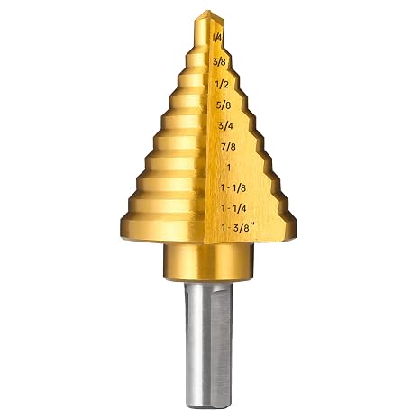 Titanium Step Drill Bit, 1/4" to 1-3/8" Step Bit for Metal, 10 Sizes HSS Step Drill Unibit