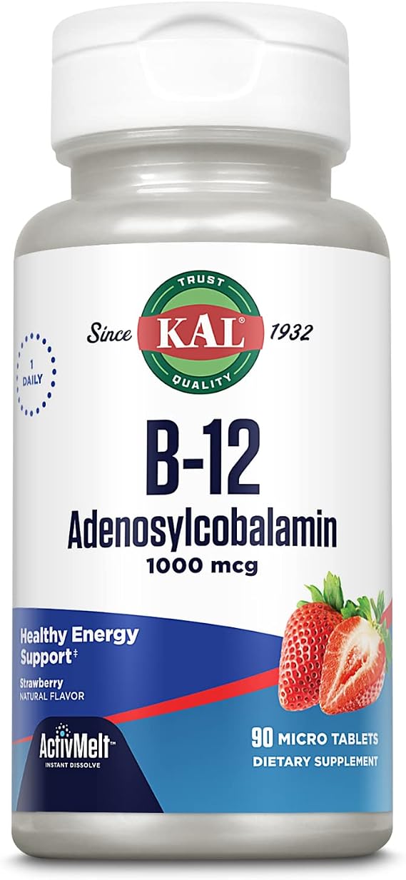 KAL Vitamin B12 Adenosylcobalamin 1000 mcg, 90 ActiveMelt Micro Tablets