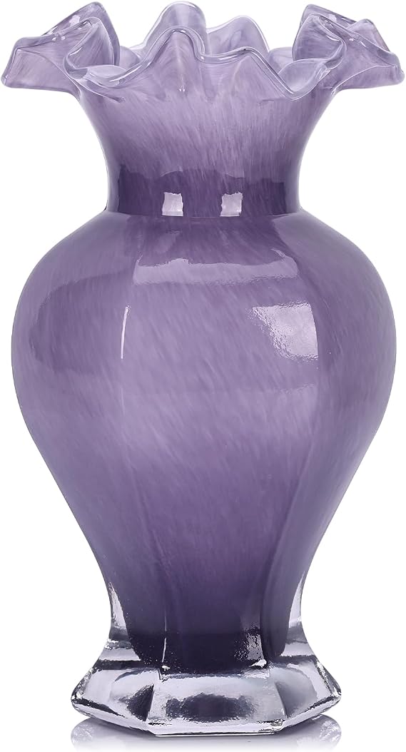 9.5" Tall Purple Glass Vase Beautiful Hand Blown Glass Decor Flowers Vases for Centerpieces, Modern Murano Glass Art Purple Vase, for Home Decor Table Entryway Wedding Decoration