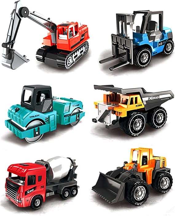 Construction Trucks 6 Pcs Colorful Mini Diecast Alloy Vehicle Model Set, Sandbox Prop Cement Mixer Excavator Dump Truck Bulldozer Forklift for Collectors Hobbyists Cake Decor