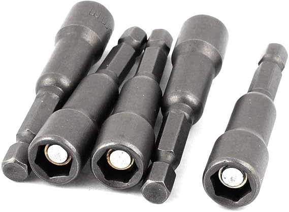 8mm 5/16" Magnetic Nut Driver Setter Chrome Vanadium Steel Adapter Hex Drill Bit Adapter 5Pcs