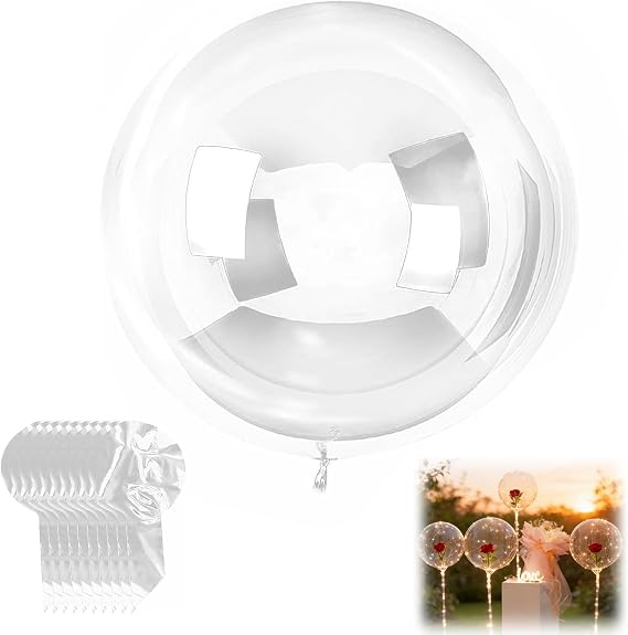 10 Pcs 18 Inch Clear Bobo Balloons - Fillable Bubble Party Decorations | Crystal-Clear Displays, Fill With Confetti Or Lights, Inflates With Air Or Helium, For Wedding And Birthday Photo Displays