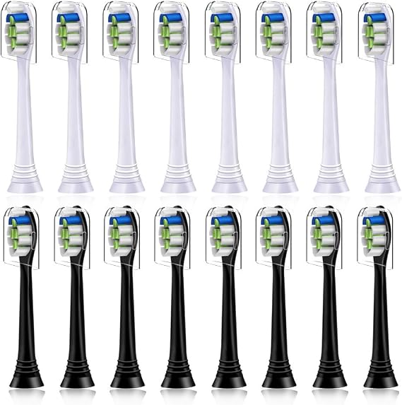 16 Pack Replacement Toothbrush Heads Compatible with Philips Sonicare Electric Toothbrush. 8er White and 8er Black