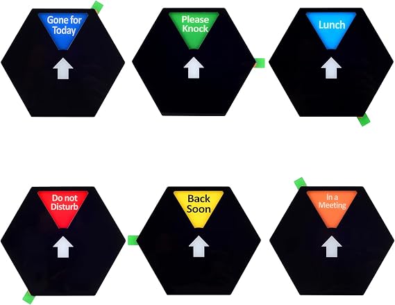 Kichwit Privacy Sign for Office Door, Do Not Disturb Sign, Please Knock, In a Meeting, Back Soon, Lunch and Gone for Today, 5 Inch, Black