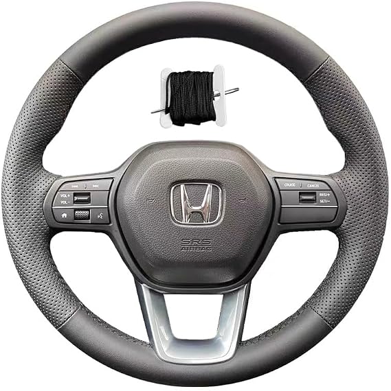 Hand Sewn Black Perforated Leather Interior Car Steering Wheel Cover, Fit for Honda 2022-2025 Civic Sedan Si/2023-2025 CR-V HR-V Civic Type R/2022-2025 Civic
