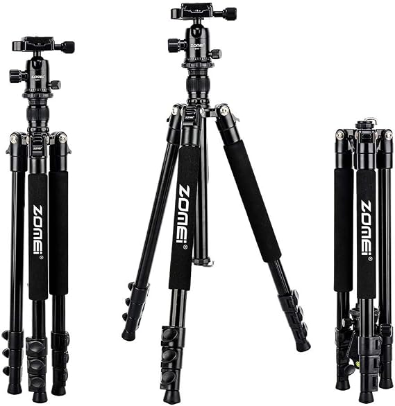 Zomei Q555 62.5'' Camera Tripod,Lightweight and Compact Aluminum Portable Travel Tripod with 360 Degree Ball Head for Vlog Nikon Canon Sony All DSLR and Digital Camera