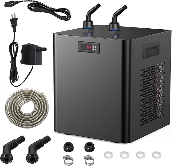 Aquarium Chiller 42/79/132/264 Gal 1/10HP 1/3 HP 1/2 HP 1HP Water Cooler Fish Tank Chiller Special Quiet Design Refrigeration Compressor with Water Pump,ForFishTankOnly-160L/42Gal