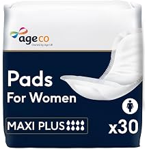 Age UK Total Care Women’s Incontinence Pads Maxi Plus | 1000ml Absorbency, Bladder Leak Protection, Discreet Fit & Odour Control, Breathable Comfort, Adhesive Strip, 30 Pack