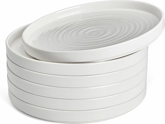 Sweese Porcelain Flat Dessert Plates Set of 6-7.8 Inch Salad Plates for Kitchen, Small Appetizer, Small Dish Set, Microwave & Dishwasher Safe, Scratch Resistant - Elegant White Glaze