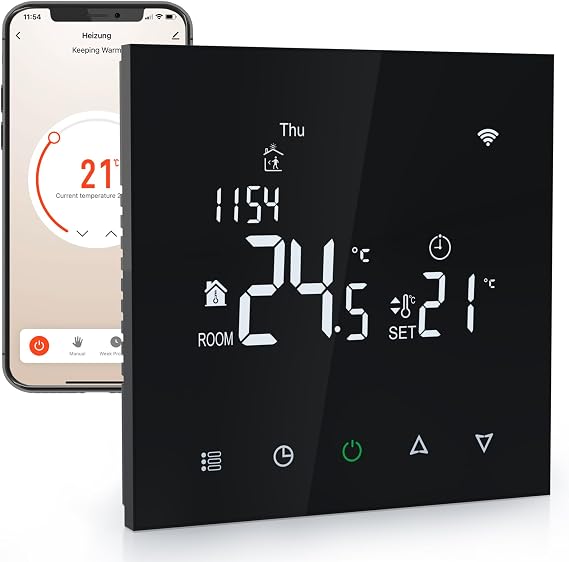 Elektrobock PT740B-EI Room Thermostat with WiFi Smart Thermostat for Underfloor Heating and Electric Heating 6 Programmes per Day Geofencing & Window Open Detection 230 V 16 A