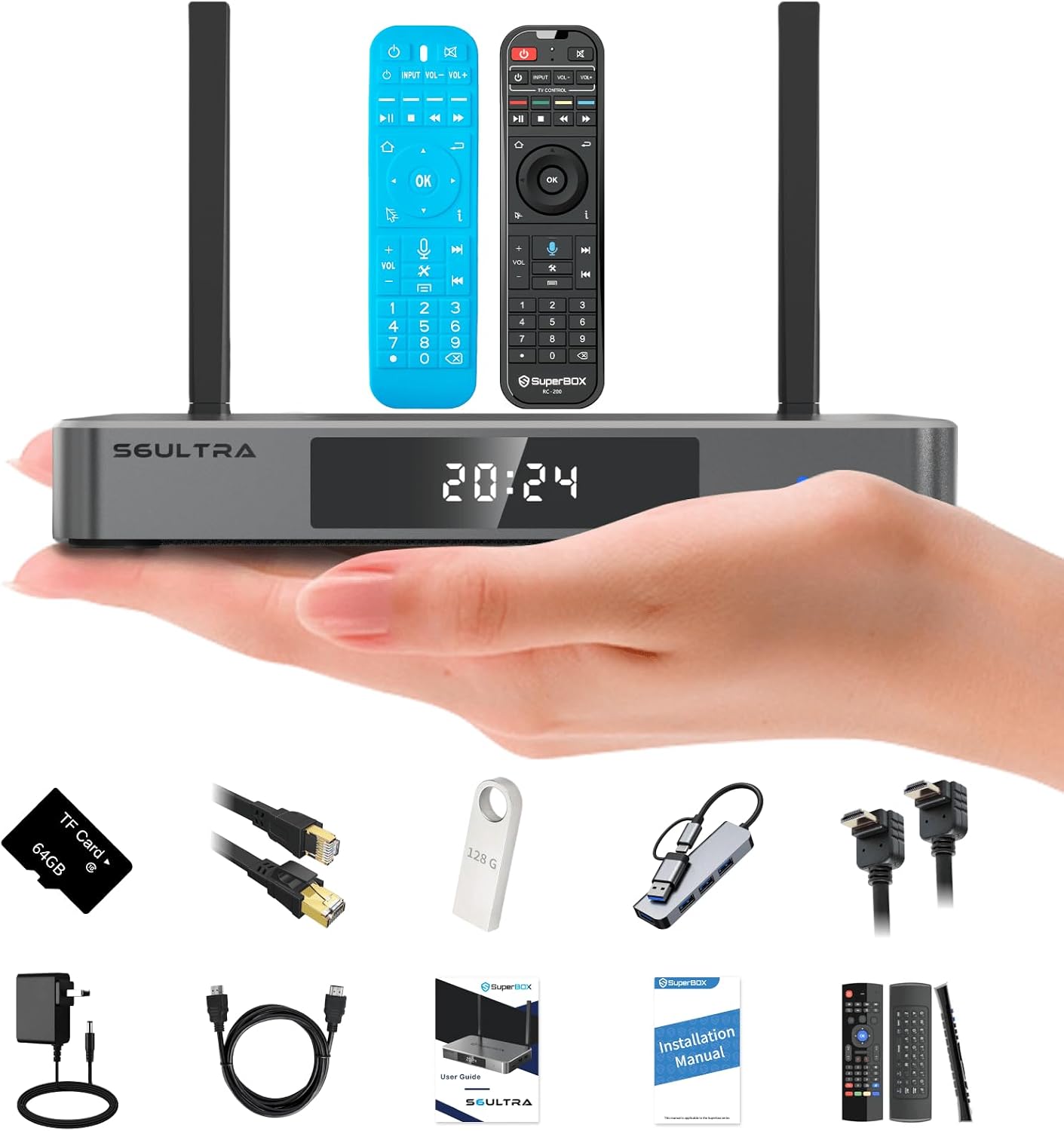 Quad-Core CPU 6K 2025 AndroidTVS6ULTRA, TV 4GB RAM 128GB ROM TV Box Support 2.45G Dual WiFi Ethernet Bluetooth 5, H.265 6K HDMI Cable