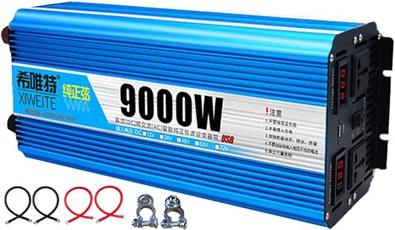 High Power 6000W 7000W 8000W 9000W 10000W Inverter DC12V/24V to AC 220V Converter Pure Sine Wave Power Inverter with 2AC Outlets & USB Port & LED Display for RV and Emergency,9000W-12V