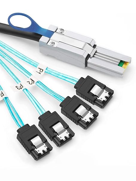 CableCreation Mini SAS 26Pin (SFF-8088) Male to 4 SATA 7Pin Female Cable, Mini SAS Host/Controller to 4 SATA Target/Backplane, 1M / 3.3FT