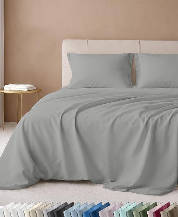 California Design Den 600 Thread Count Queen Size Bed Sheet Set, Light Grey | 100% Cotton Sateen Backed by Good Housekeeping Seal, Soft & Smooth, 16" Deep Pocket, All-Around Elastic, Durable, Easy Care