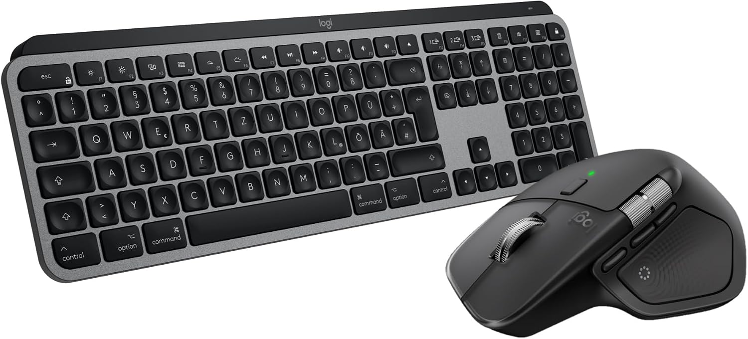 Logitech MX Master 4 for Mac, Ergonomic Bluetooth Mouse with Advanced Performance Haptic Feedback, Ultra-Fast, MacOS, iPadOS, Windows  MX Keys S for Mac, Wireless Keyboard QWERTY UK - Space black