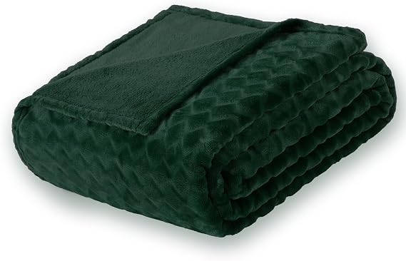 PLEASANT BOULEVARD | Super Soft FleeceThrow Blanket Velvet Wave Pattern Lightweight Cozy Flannel Blankets for All Seasons, Elegant Comfort Luxury Forest Green Fluffy Blankets, Twin (60" x 80")