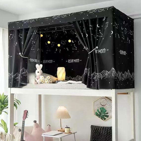 Dormitory Bunk Bed Curtain, Blackout Curtains Students Dorm Bed Canopy Privacy Curtain for Girls Sleeper Bunk Dustproof Bed Shading Tent Moveable Curtains (1.2m 3 Pieces+Top,Moon)