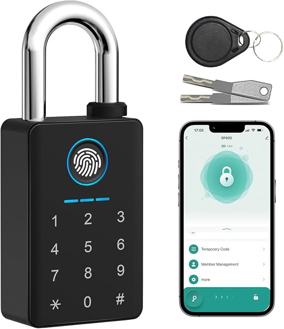Heavy Duty Fingerprint Padlock with Key, Smart Gate Lock with Keypad, Keyless Entry Digital Combination Lock for Outdoor Fence, Gate, Shed, Storage Unit, Pool, Locker, Tuya App