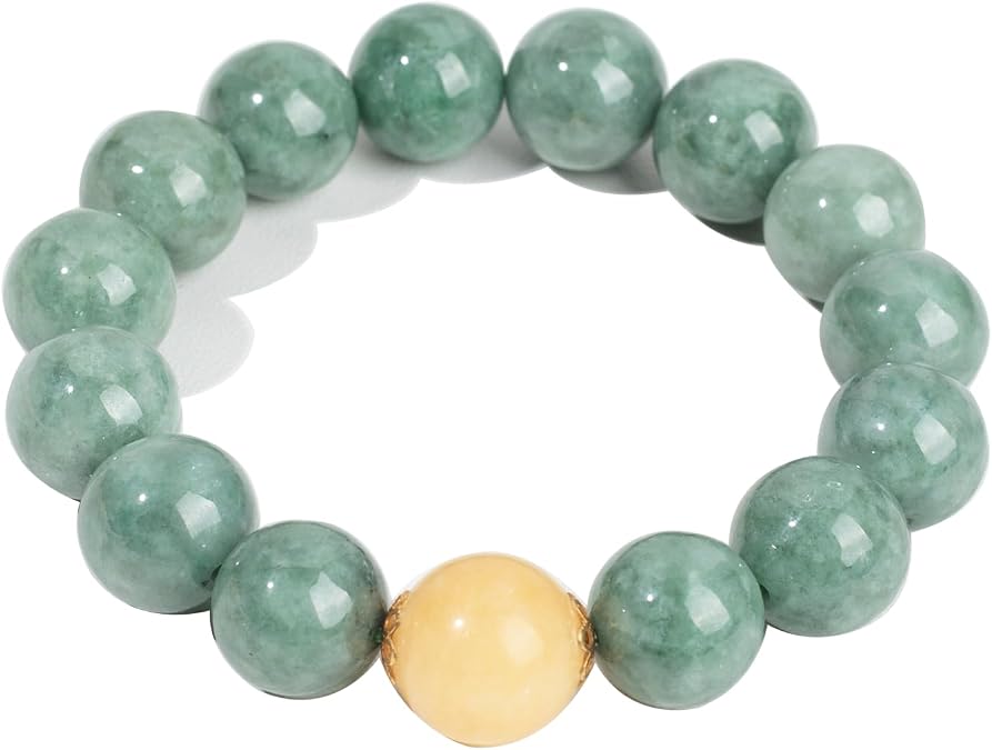 14mm Jade Beaded Bracelet, Natural Real Green Jade, Lucky Feng Shui Wealth Protection Gift for Women
