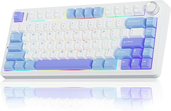 AULA F75 75% Wireless Mechanical Keyboard,2.4Ghz/Type-C/BT5.0 Gaming Keyboards,Advanced Structure,RGB Backlight,Hot Swappable Custom Keyboard for PC/Mac (Blue&Purple)