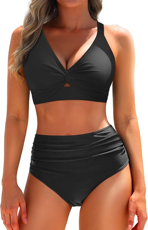 Women High Waisted Bikini Sets - Two Piece Tummy Control Swimsuits Cut Out Twist Bathing Suits 2025 Swimwear
