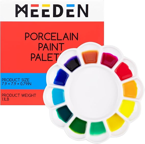 MEEDEN Ceramic Watercolor Paint Palette:12-Well Artist Mixing Tray 7.9x7.9