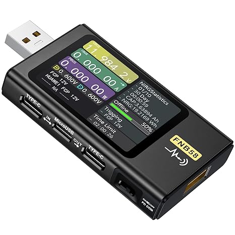 FNIRSI FNB58 USB Tester, PD/QC, USB-C E-Marker Reader, 28V 7A, USB-A/C | PD2.0/3.0 & QC2.0/3.0, Voltage/Current/Power Monitoring, Real-Time Graphs, Capacity, Ripple, PD Trigger (NO APP/PC Software)