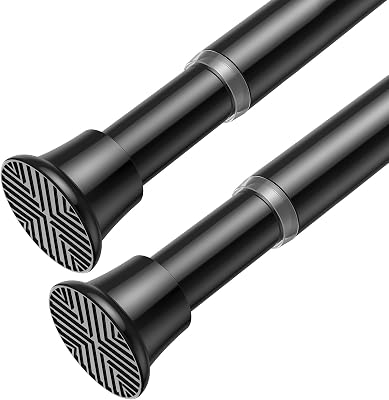 AIZESI 2Pack Tension Curtain Rod 23-46 Inch No Drilling Adjustable Black Tension Rod Extendable Spring Loaded Curtain Rods for Window Doorway Kitchen Closet Bathroom